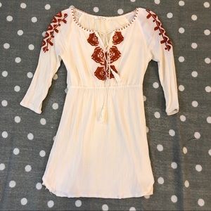 Solitaire Boho Peasant Embroidered Tunic Dress XS